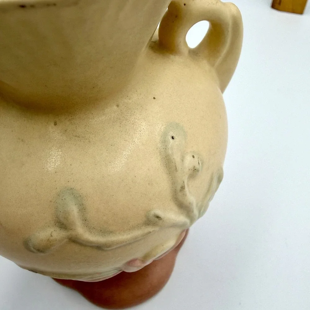 Hull Art Pottery Matte Magnolia Vase 4-6 1/4 YellowPink Floral Double Handle USA